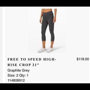 LuluLemon leggings “Free to speed”